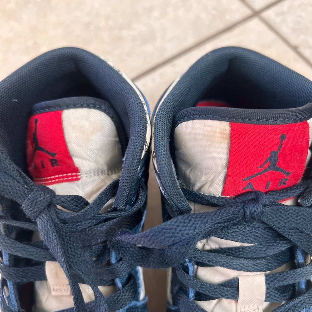 Nike Air Jordan 1 Mid SE Navy Red Take Flight Airplane Sneakers Big Kids 5.5Y - Picture 3 of 11